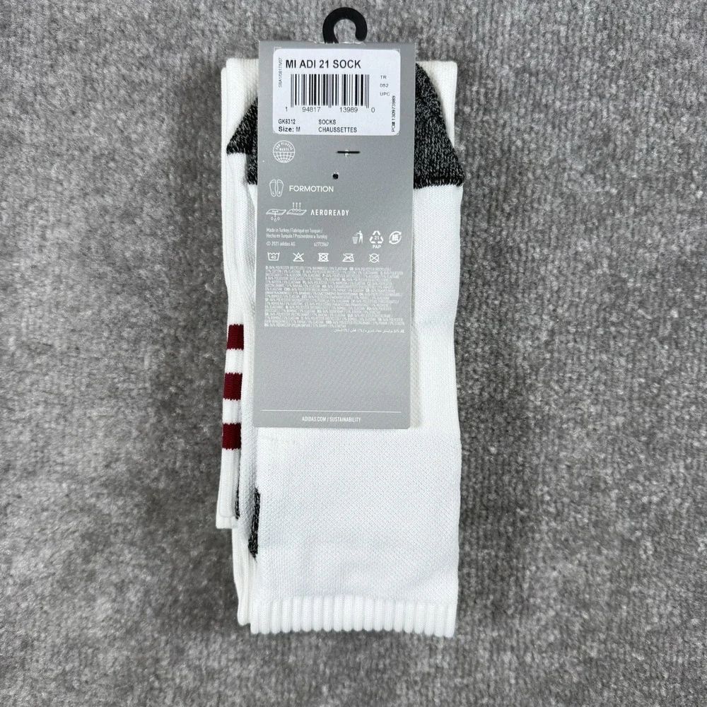 New Adidas Mi Adi 21 Socks Men's Medium White GK8312 Football